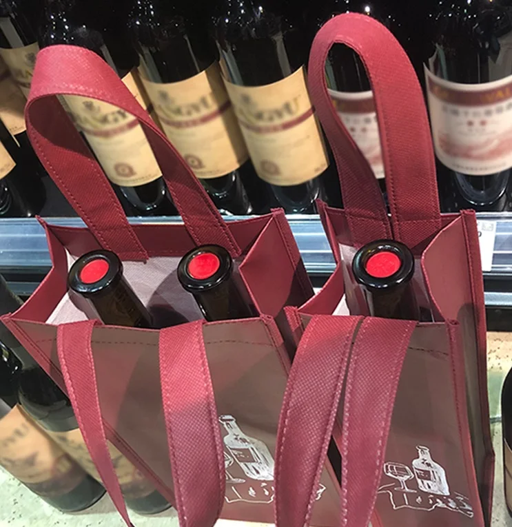 Eco Friendly Reusable Wine Bag Wholesale Non Woven Stich Beer Bag Shop Wine Bag Bolsas Ecologicas En China Factory LHLF-010