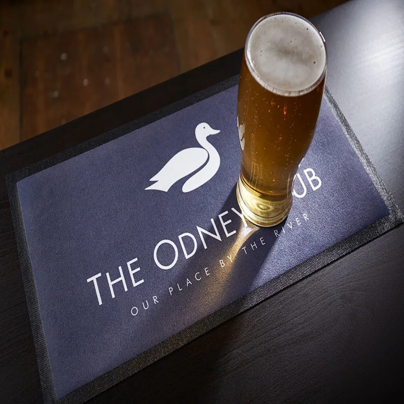 Custom Rectangular Non-woven Rubber Strip Runner and bar Mat with Digital Printed UV logo Blank Customizable Pattern
