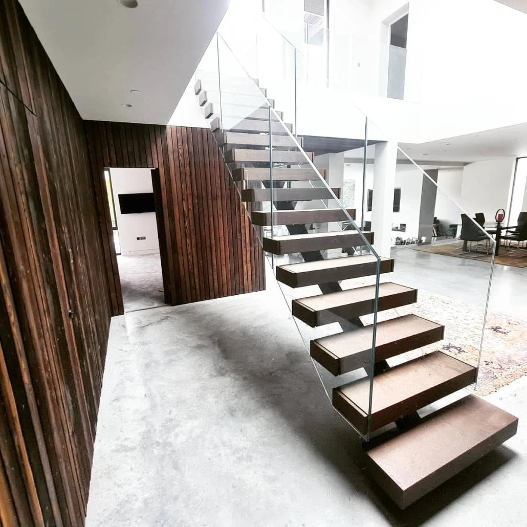 DBM straight staircase modern carbon steel mono beam beech/oak wood tread stairs indoor/staircase design for houses