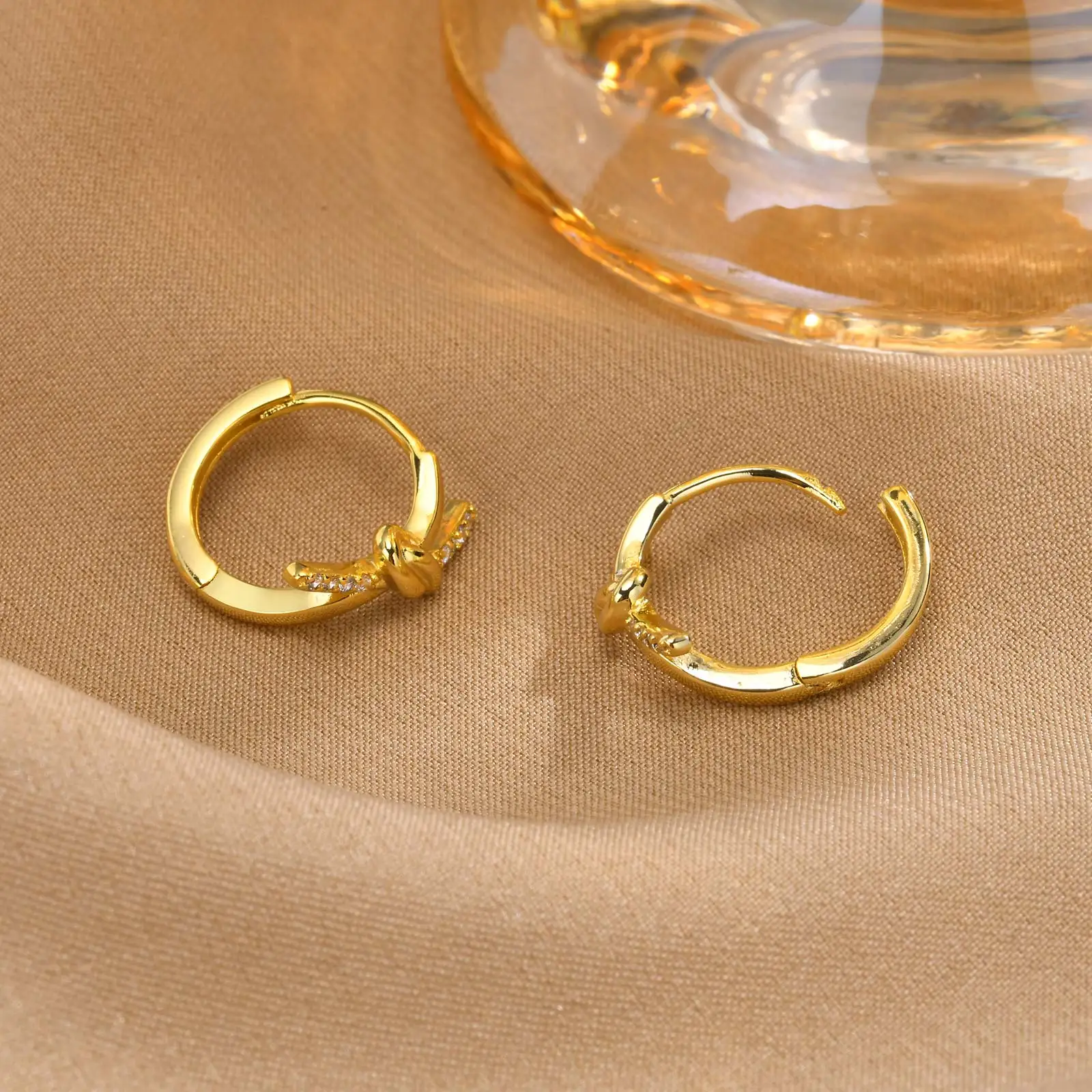 Fashion Hypoallergenic Jewelry Pave Cubic Zirconia Round Huggie Bow Earrings Women