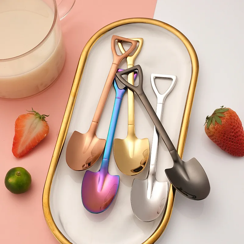 Custom Small Metal Stainless Steel Shovel Shape Tea Coffee Sugar Spoon Watermelon Ice Cream Dessert Spoon
