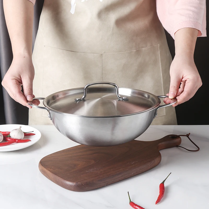 Korean style customized cookware cooker pot stainless steel stir fry pans steamer frying cooking woks pan in guangdong
