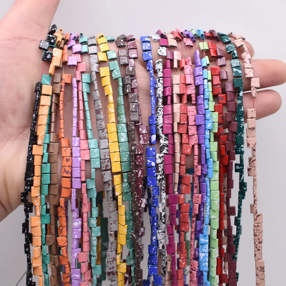 Rubber 5x2mm Two Holes Natural Stone Hematite Beads Speckle Rectangle Square Loose Beads For Jewelry Making Bracelets Beads