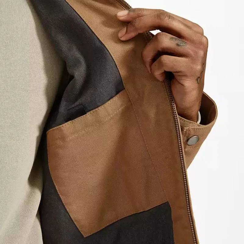 Winter Autumn Canvas Turn Down Work Filled Cotton Padding Button Cuff Custom Jacket Zipper High Quality Men Vintage Jackets