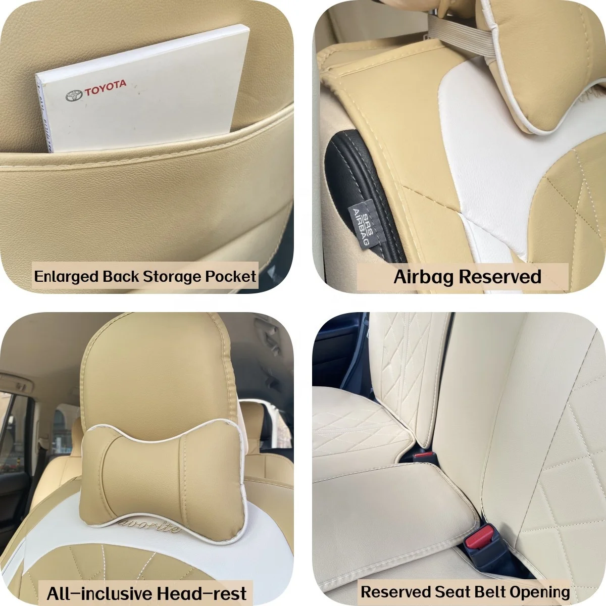 Beige Pink Women Car Interior Accessories Car Seat Cushion Full Set Luxury Leather Car Seat Covers