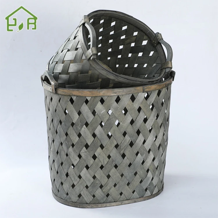 Hot seller handmade high quality wood chip wooden laundry hamper dirty clothes sundries basket wholesale