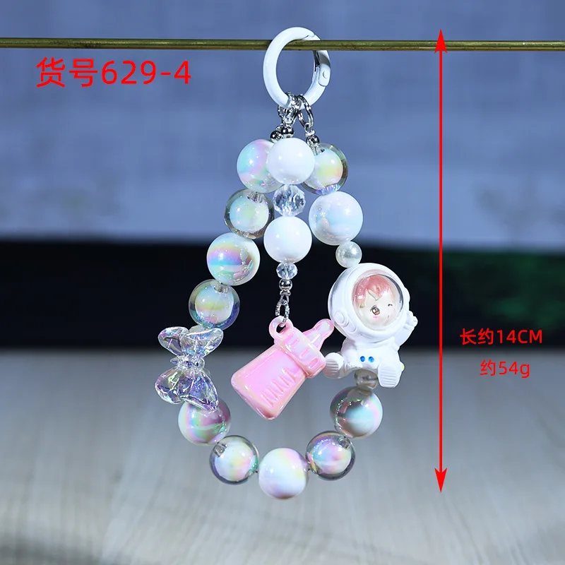 2024 new products Small Fresh Keychain Pendant Diy Phone Case Transparent Beaded Bracelet For Mobile Phone cellphone chains