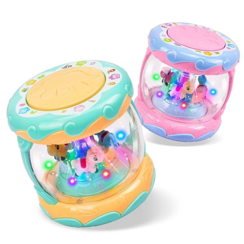 Electronic Multi-function Plastic Carousel Musical  learning Hand Drum Beat preschool educational toy musical instrument