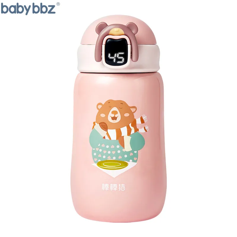 
Babybbz Kids Thermos Bottle with LED Temperature Display VacuumFlask Insulated Stainless Steel Bottle with Straw 