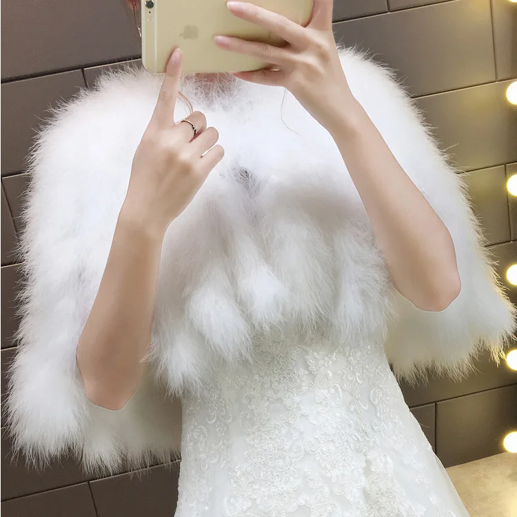Lady shawl fur cloak tassel winter pure color wedding dress with trade custom wholesale Turkey ostrich shawl
