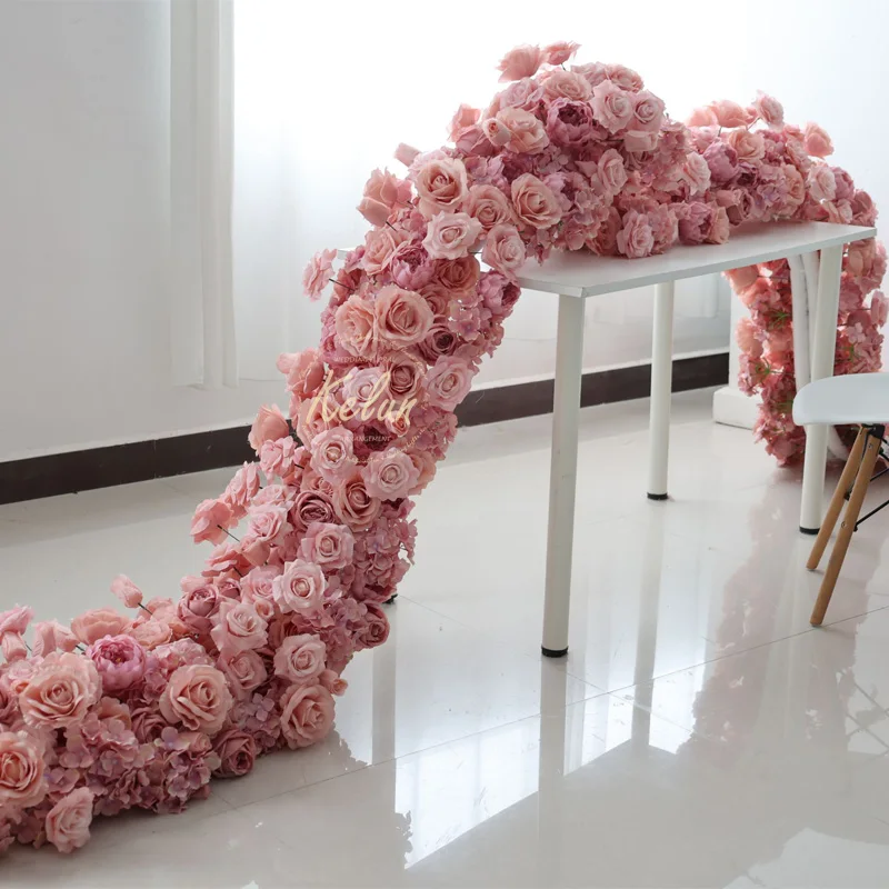 OEM factory 2m wholesale baby breath flower table runner wedding isle luxury artificial flowers table runner