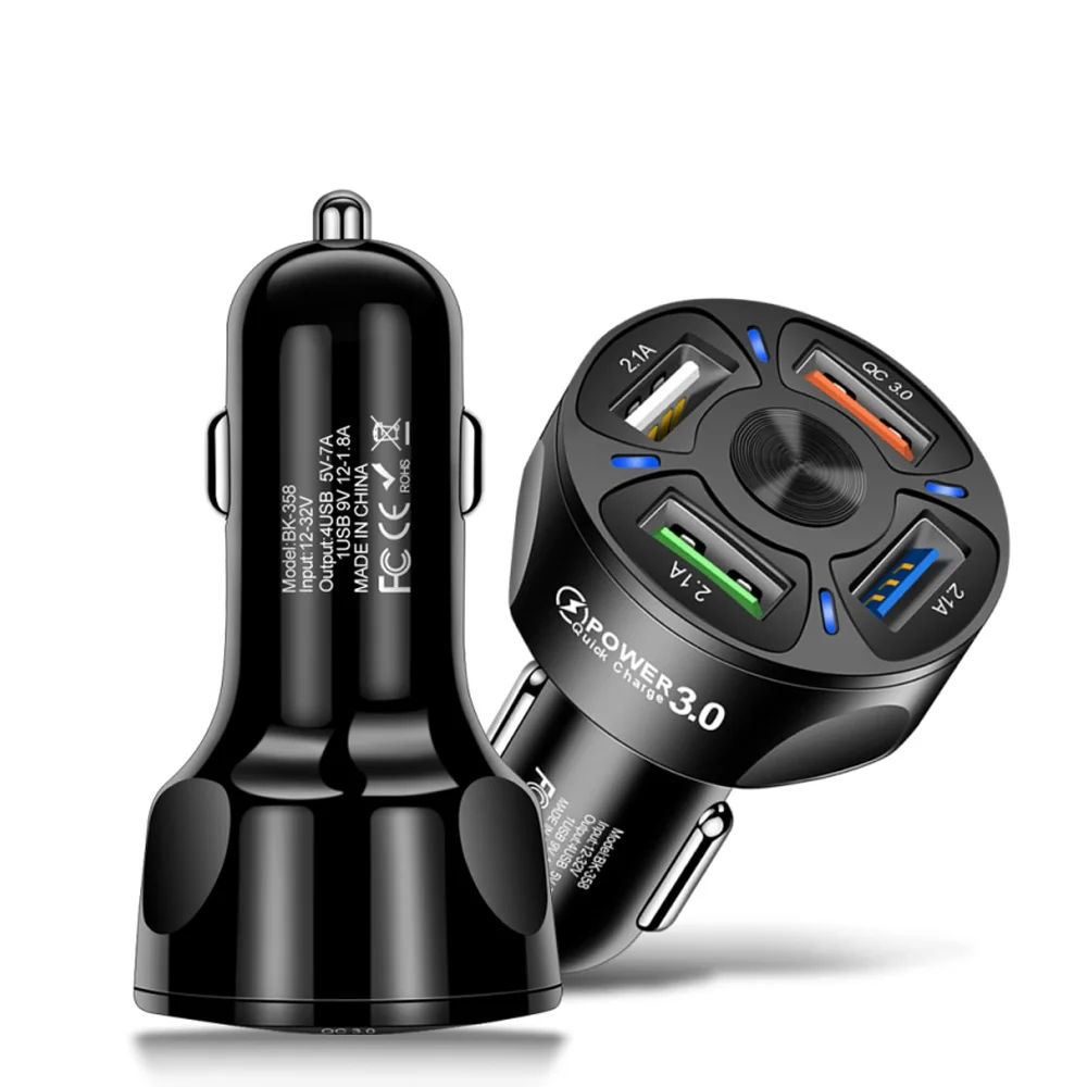  Автомобильное зарядное устройство для телефона с 4 USB портами QC3.0 адаптер быстрой зарядки