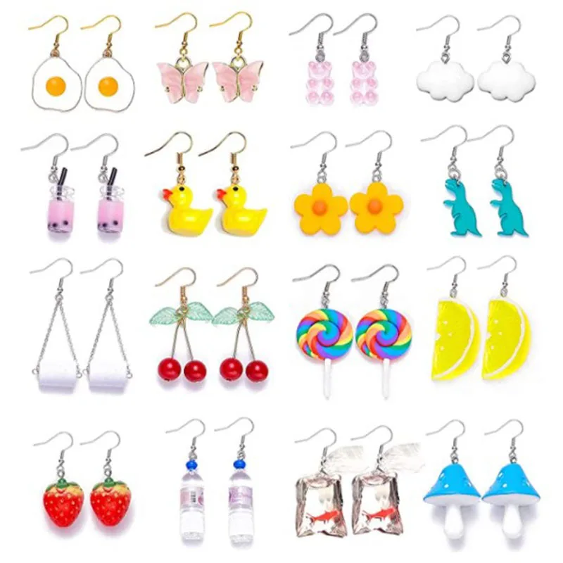 Gumy Bear 3D Bottles Water Bottle Jewelry Women Weird Goldfish Stud Bubble Earring Milk Tea Quirky Earrings