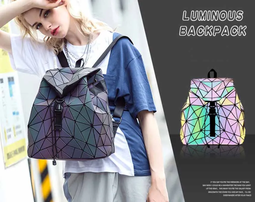 Hot Sale  Fashion Large Capacity Laser Luminous Geometric Rhombus Backpack