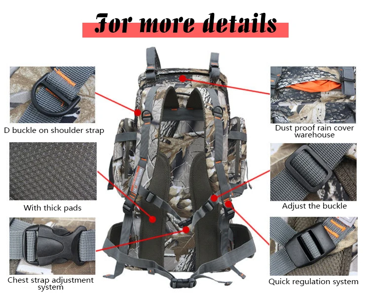 Running Tactical Hiking Backpack Bag for Men Customized Travel Trekking Outdoor Expandable Waterproof