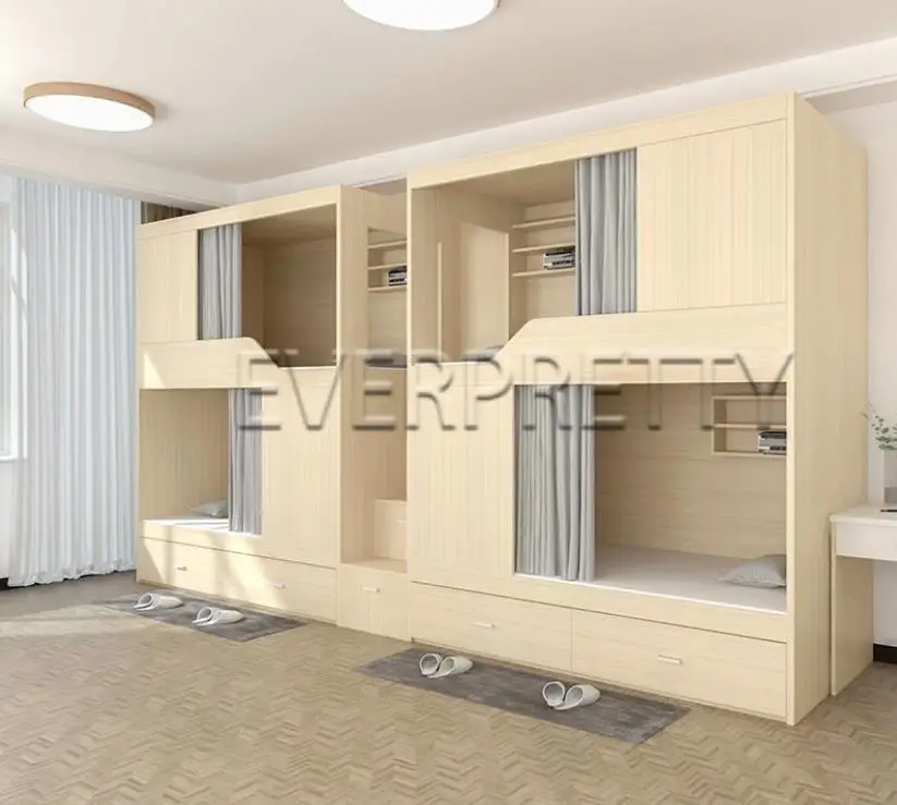 Hostel Furniture Durable Wooden Bunk Bed for 4 People