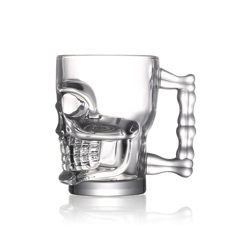 High quality personalized lead free clear glass beer mug drinking glasses  520ml human skeleton Mug with handle for freezer
