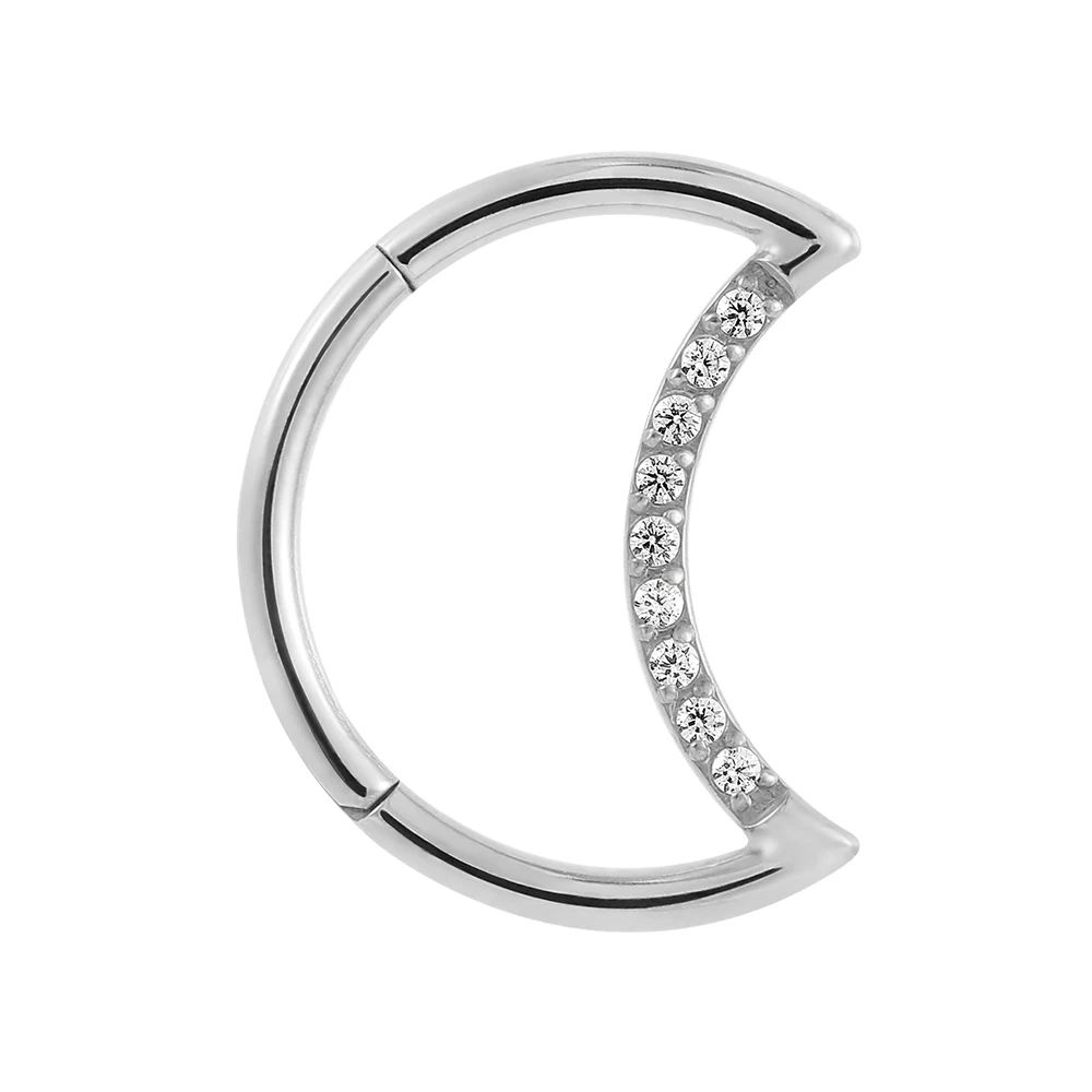 Superstar Manufacturer G23 titanium moon-shaped inlay zircon hinged segment clicker septum nose ring body piercing jewelry