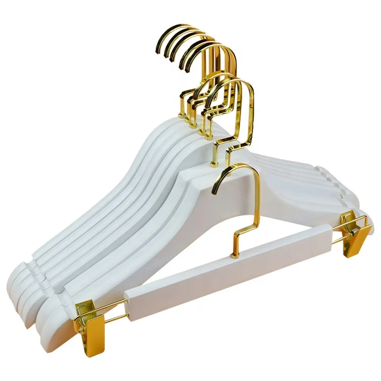 Wholesale Price Cloths Clothing Pants Shirt Straight White Wooden Hanger with notches 30 pack