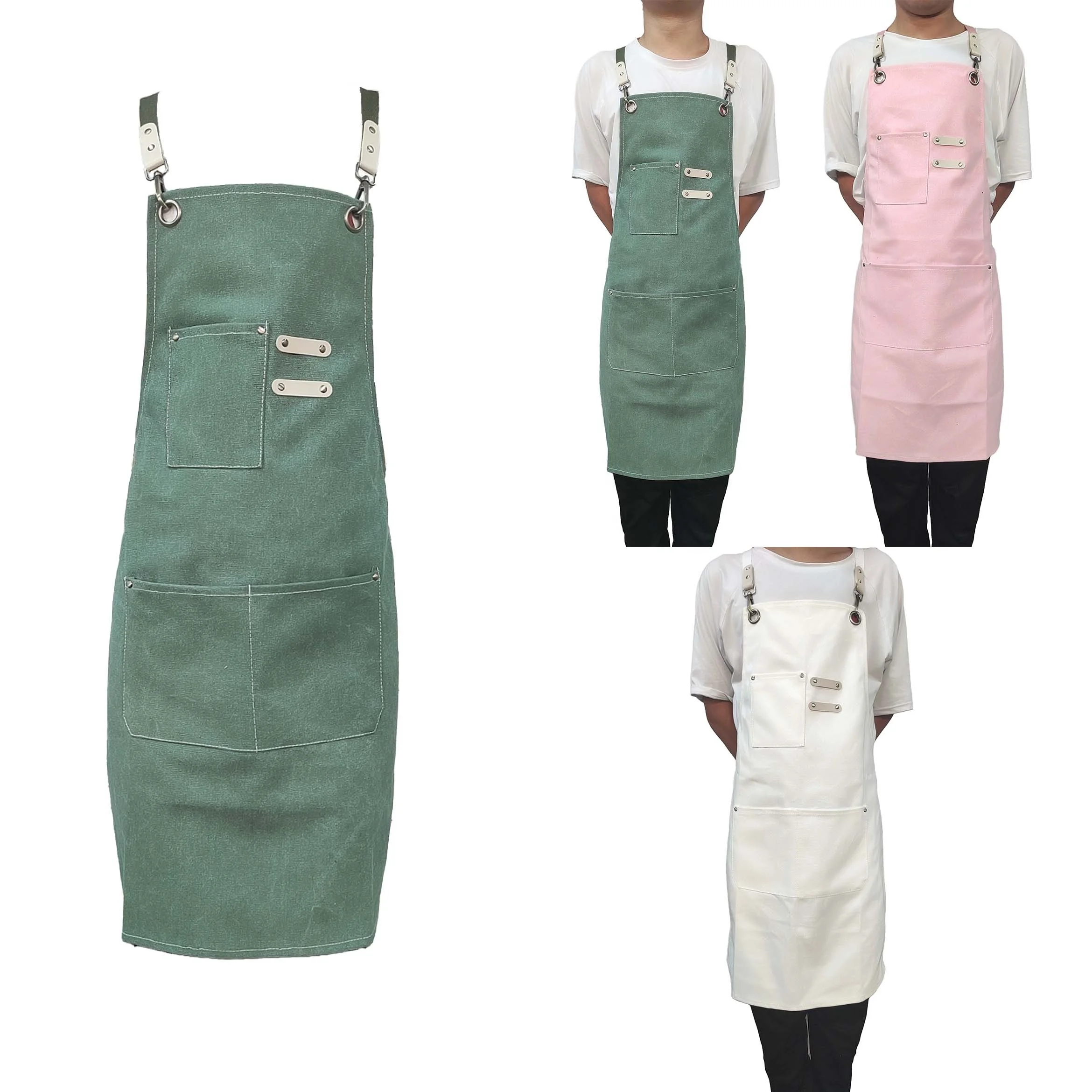 Baking Canvas kitchen Cooking BBQ Apron Pink With Cotton Shoulder Straps  Florist Coffee Shop