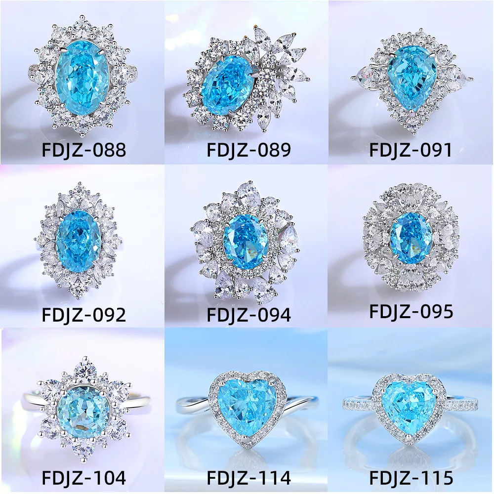 European and American trendy 925 sterling silver high carbon diamond ring luxury ice flower 8A zircon gemstone  ring for women