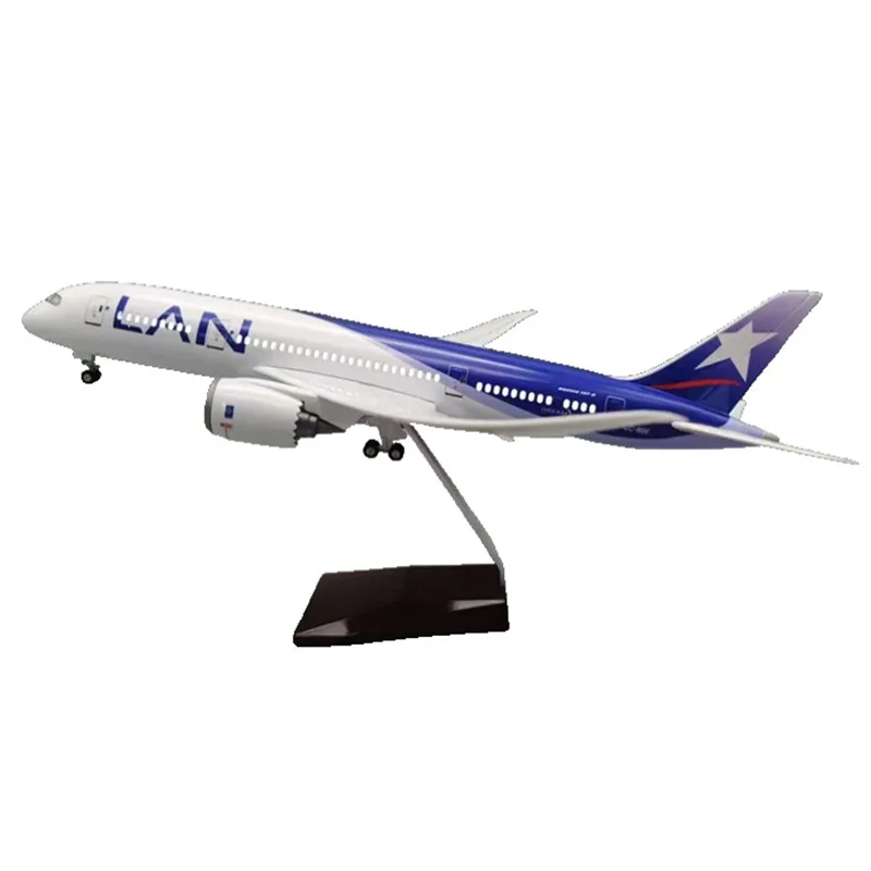 Hot New Gift Set Boeing787 Scale 1:130 43cm LAN Airline Desktop Aircraft Model with Wheels and LED Lights