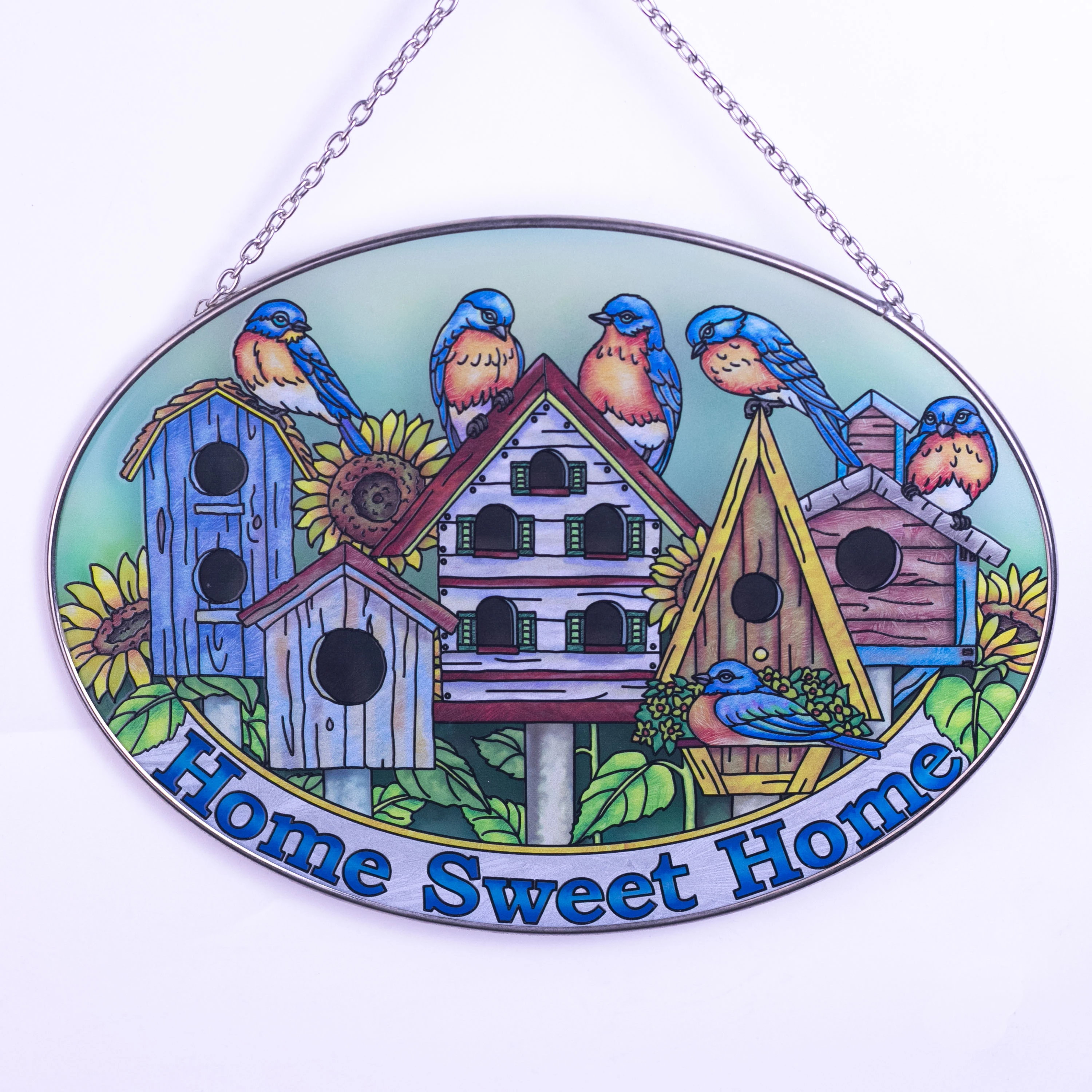 HandPainted Glass Suncatcher With Home Sweet Home Birdhouse Design Window Inside Catholic Church Decorate Glass Panel Oval Decor