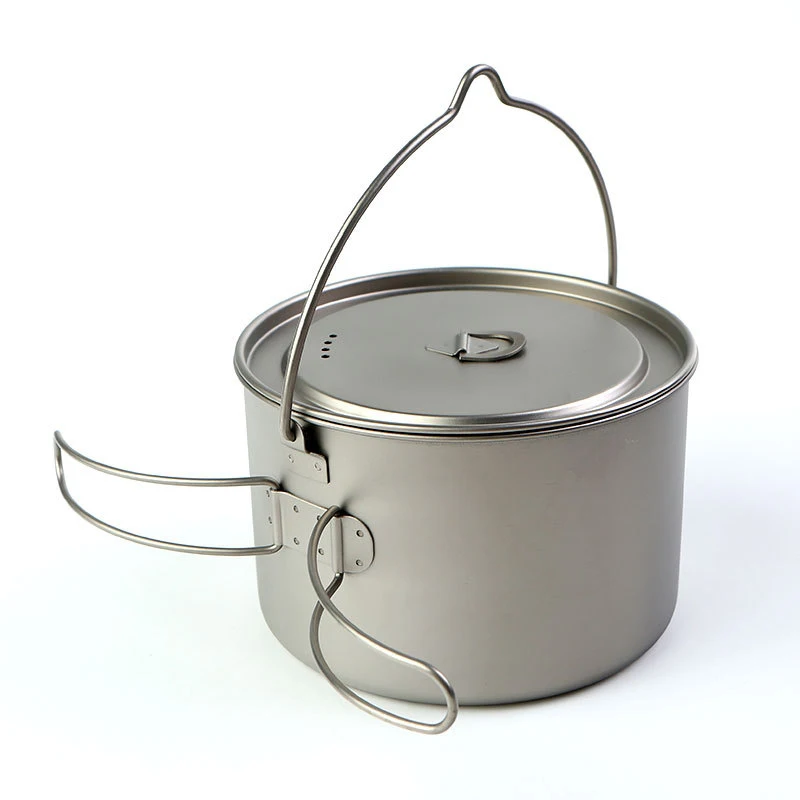 2000ml 2800ml Outdoor Camping Large Titanium Cooking Pot Set with Folding Handle