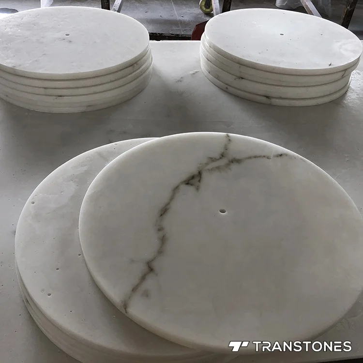 Round Alabaster Disk Faux White Quartz Stone 4mm Thin Ceiling Tiles Backlit Artificial Stone Waterproof