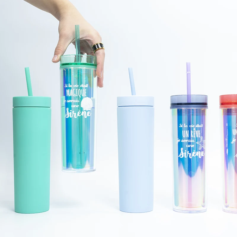 Wholesale Double Wall Bpa Free Plastic Skinny Acrylic Tumbler With Lid Straw