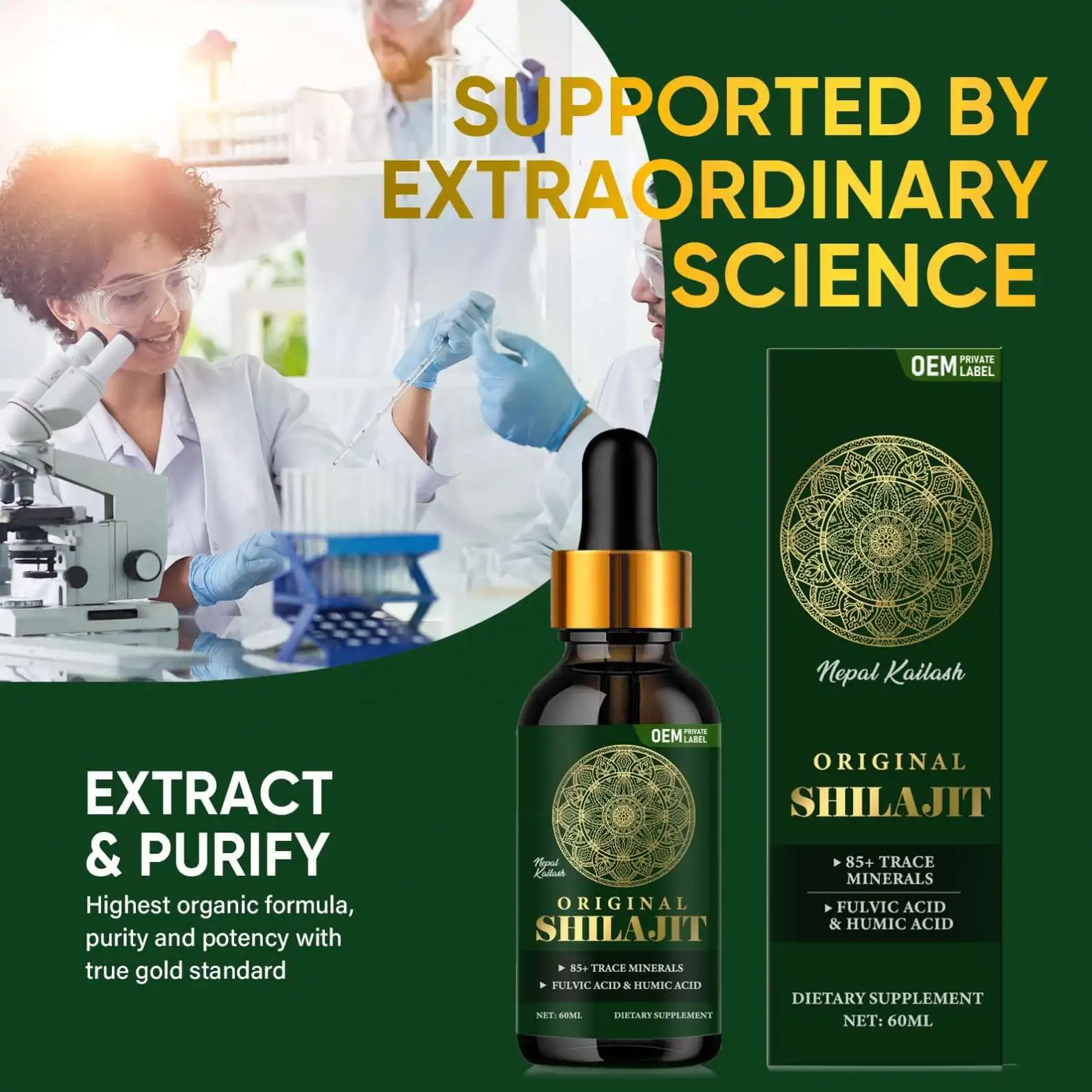 OEM Factory Nature Purified Shilajit Drops Fulvic Acid & Humic Acid Shilajit Extract Resin Pure Himalayan Shilajit Liquid