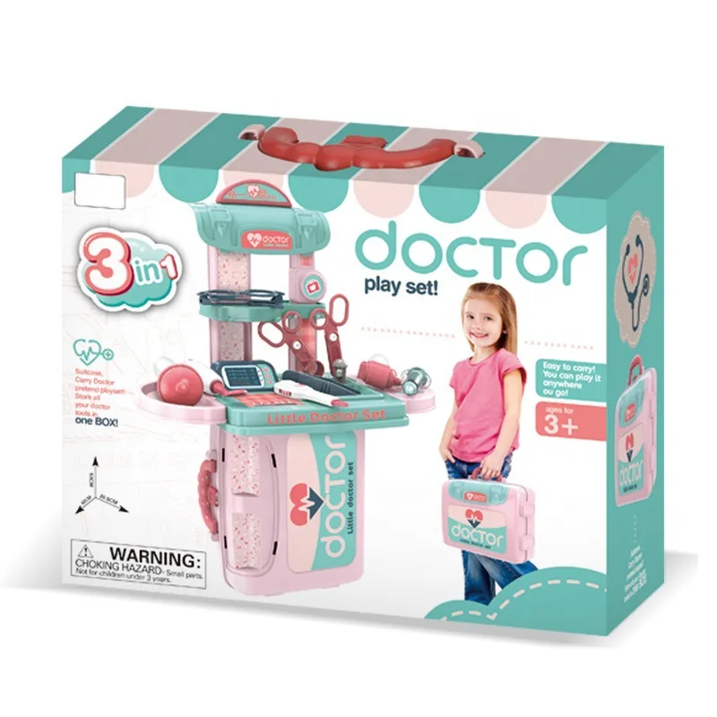 Pretend Play 3 in 1 Suitcase Kids Plastic Doctor Table Play Set Toy Preschool Doctor Play Set Toy Medical Kit Toy Suitcase