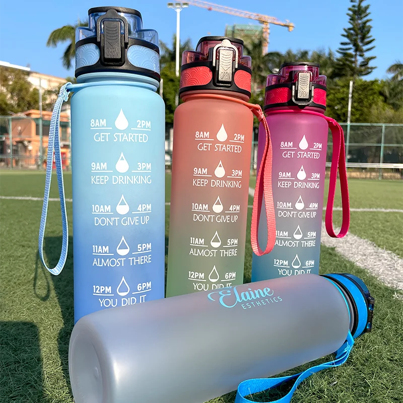 Sports Fitness Water Bottle With Custom Logo 1000 ML BPA FREE Motivational Plastic Water bottle 32 oz Drink Gym Water Bottle