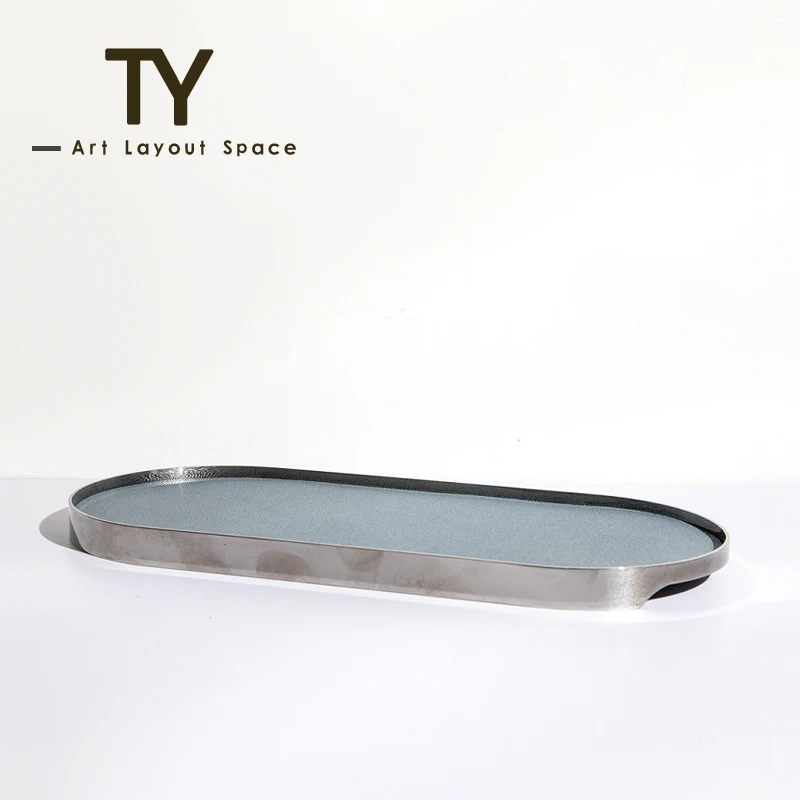 Modern simple home dining room coffee table checkroom hotel model room creative storage metal square tray ornaments