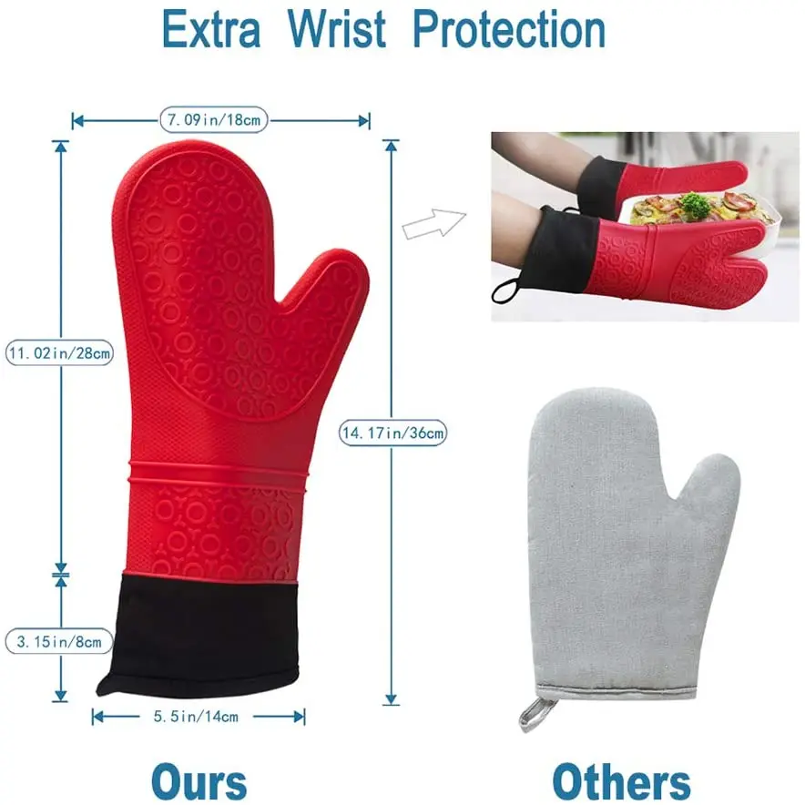 OEM Custom Shape Food Grade Silicone Oven Mit Hand Protect Long Oven Gloves Heat Resistant Silicone Oven Mitts