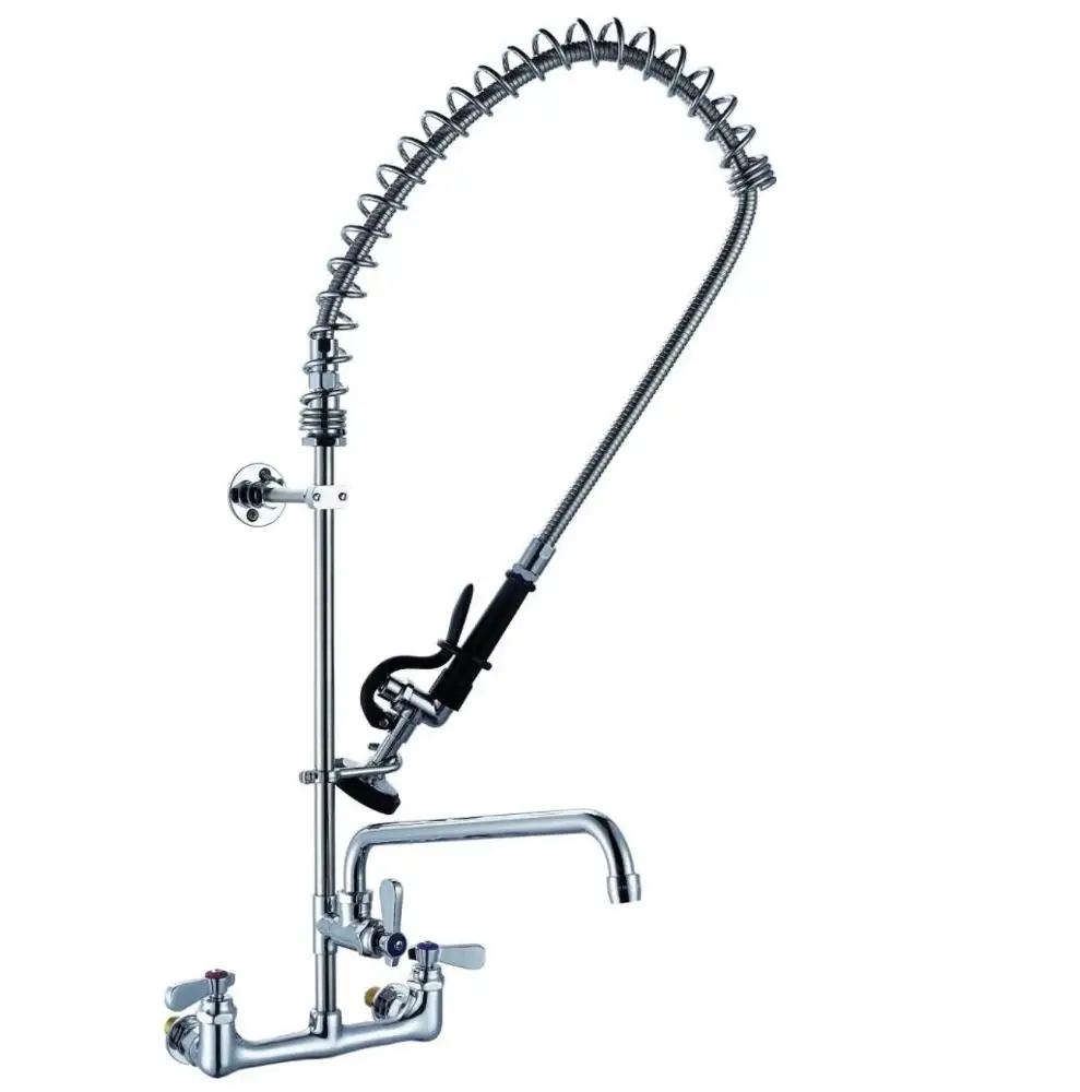 8' Wall Mounted Pre-rinse Unit with 12' Swivel Spout&Wall Bracket,Tapered Thread Riser