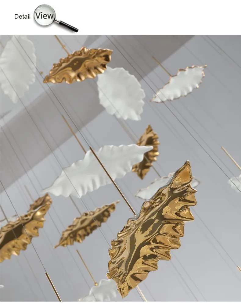 MARSDEN customization 24K gold rich expensive ceramic leaves white color villa high ceiling chandelier