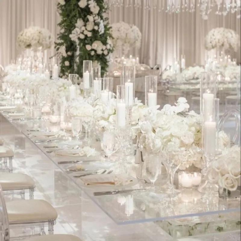 custom style modern factory simply Rectangle outdoor clear Crystal Dining Wedding Acrylic Banquet table