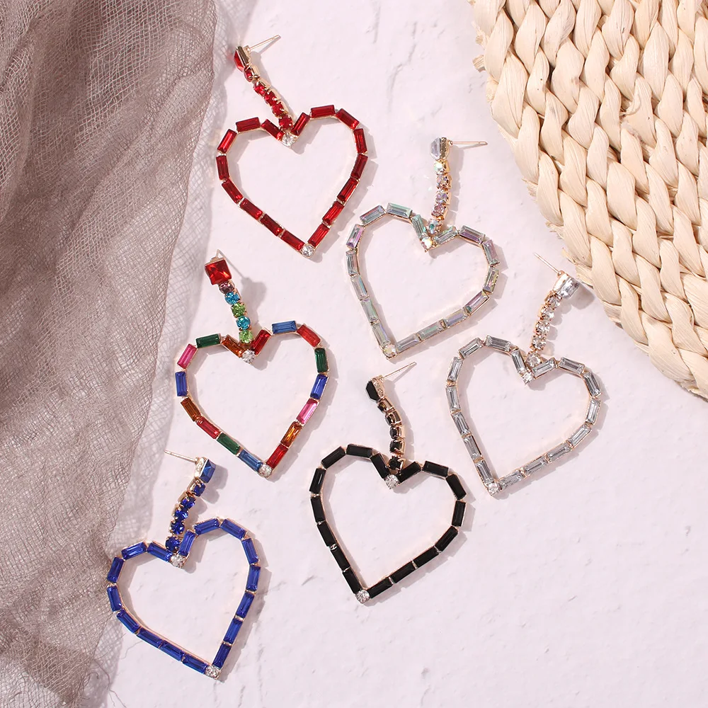 2020 Latest ZA Alloy Full Rhinestone Crystal Heart Simple Earrings