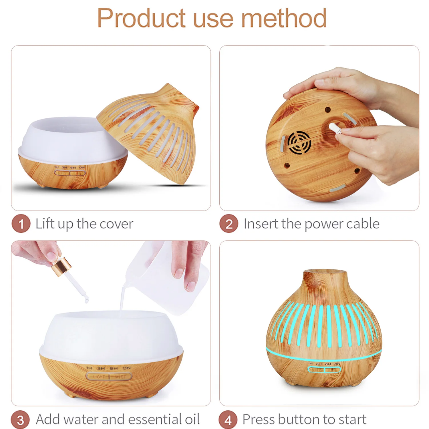 
Popular Wholesale Wireless Wifi Aroma Diffuser Ultrasonic Humidifier Mist Maker 400ml Wood Essential Oil Diffuser Charm 