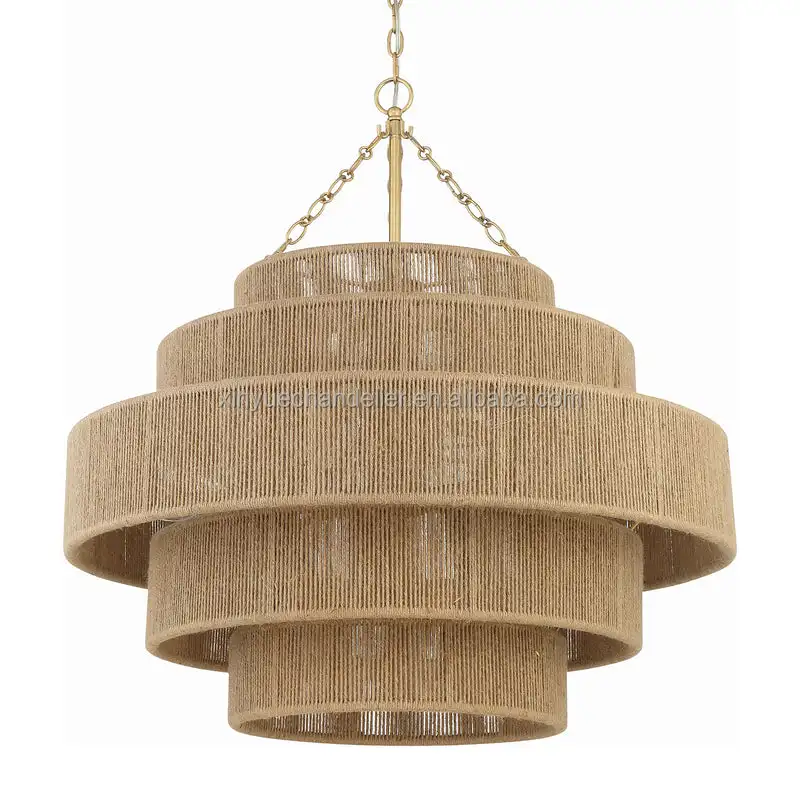 Modern Indoor Lighting 20-Light Chandelier Natural Rattan Woven Twine Hanging Light