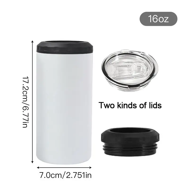 US Warehouse stocked hot sales 16oz double wall stainless steel sublimation blanks can cooler for soda liquor beer with 2 lids
