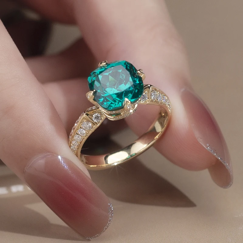Золотое лабораторное кольцо из чистого золота в Колумбийском Изумрудном белом золоте искусственное бриллиантовое мелкое обручальное