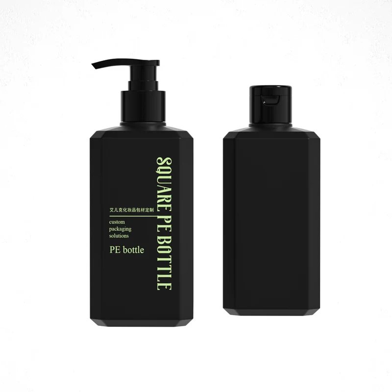 Custom 300ml Black Square HDPE Plastic Lotion Pump Bottle Empty Shampoo Conditioner Packaging Container With Screw Cap