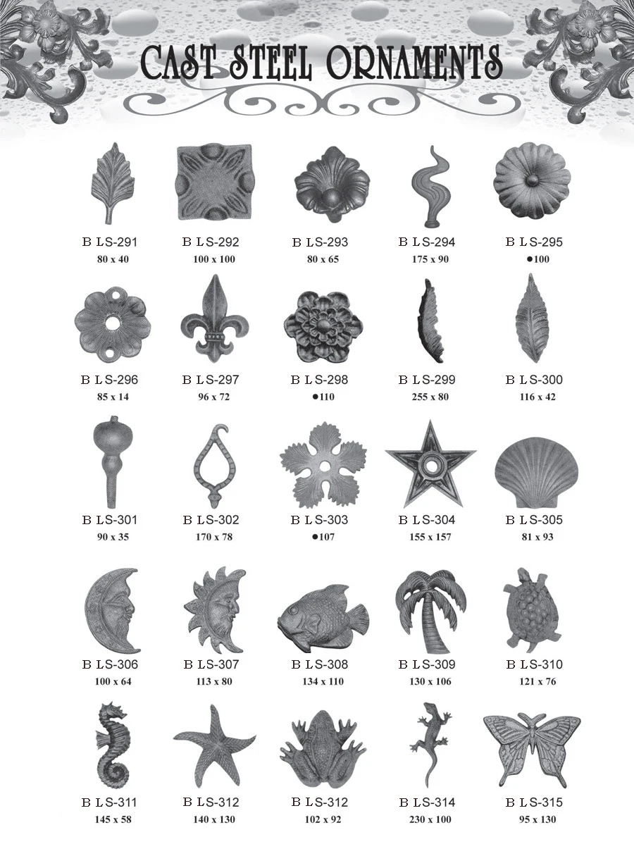 350x100mm wrought iron universal elements leaves leaf for gate fence railing handrail