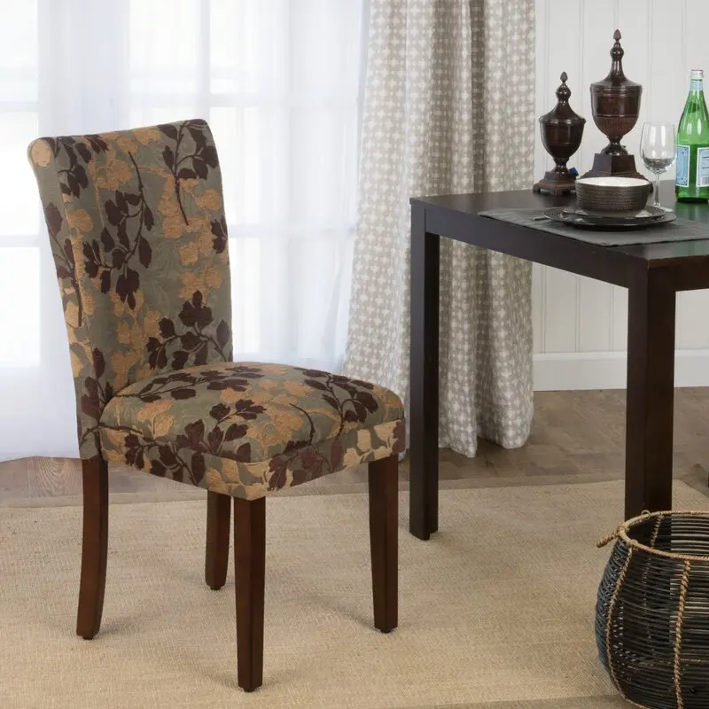  Modern Wooden Table And Upholstered Linen Fabric Tufted Back Dining Chair