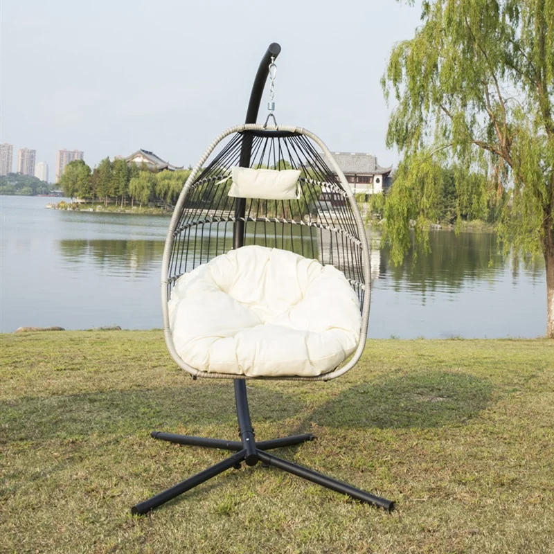 Swing Chair Indoor And Outdoor Balcony Leisure Hanging Egg Patio Rattan Wicker Hammock With Stand and UV Resistant