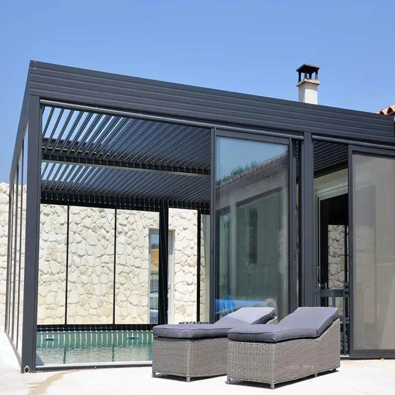 Professional Waterproof  Windproof Glass Doors System Pergola Bioclimatique Outdoor Gazebo