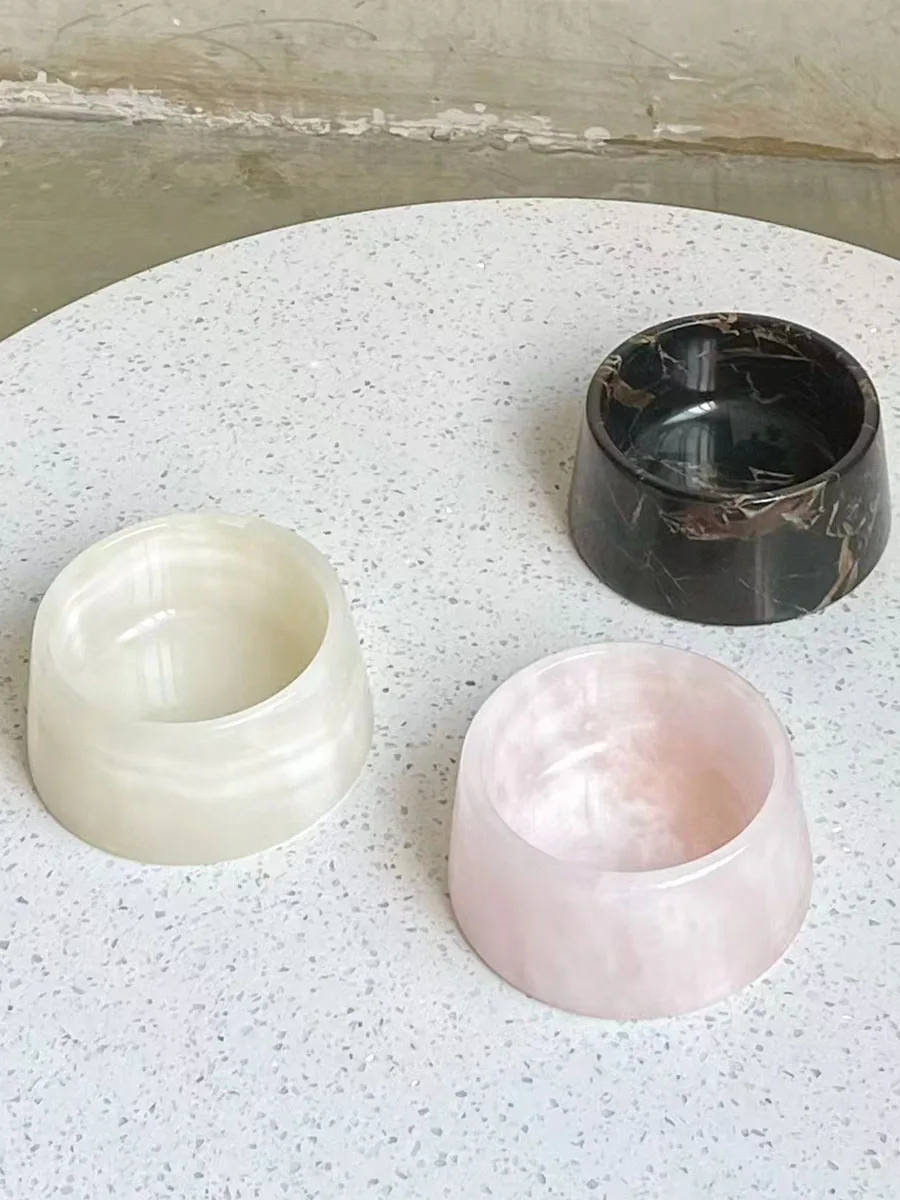 Luxury Black White Green Yellow Pink Onyx Marble Stone Stoneware Dog Pet Feeded Bowl For Dog Cat Puppy And Pet