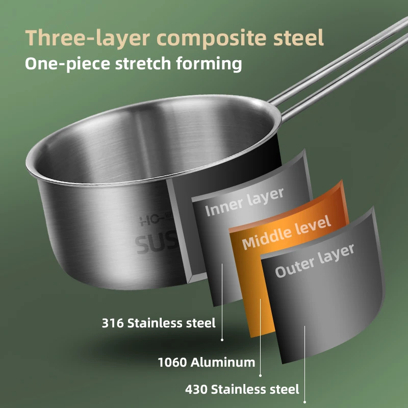 Milk pot 316 stainless steel cooking pots 16 18cm milk soup pot with glass lid